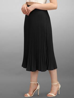 ZWERLON Solid Women Flared Black Skirt