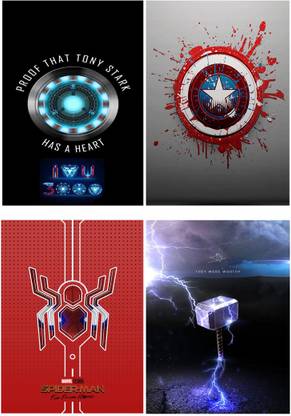 surmul 45.72 cm Marvel Logo Iron Man, Thor, Captain America, Poster Wall Sticker For Living Room Home White Abstract, 12x18 Inch Removable Sticker