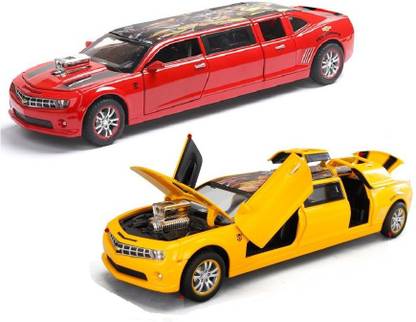 IndusBay Scale Metal DieCast Long Streched Limo Car with 6 Openable Doors, Music, Front Back Lights & Pull Back Action , Pack of 2