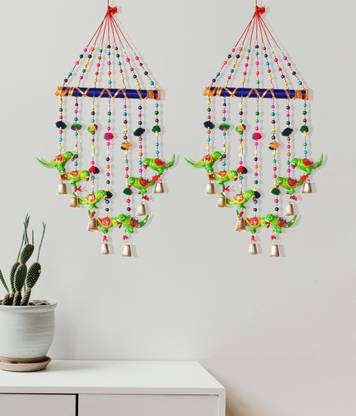 Raj Shai Craft RAJ SHAI CRAFT Home Decoration Items PARROT Wind Chimes V safe combo set of 2 Home Decoration for Hall balcaney Wall/Door/Window Hanging Bells( 90 cm multicolour) Plastic Windchime