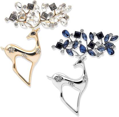 Panjatan Gracefully Designed Crystal Studded Deer Brooch
