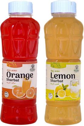 NATRAJ The Right Choice Orange Sharbat & Lemon Sharbat Syrup (Pack of 2 x 750 ml Bottle)