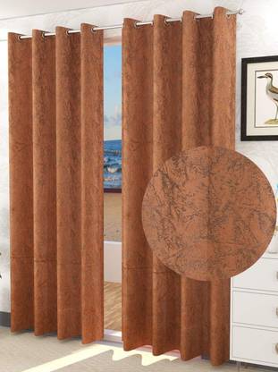 White Leaf 152 cm (5 ft) Window Velvet Curtain (Pack Of 2)