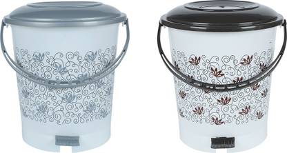 Randal New Unique Flower Printed Design Standard Plastic Pedal Bin ( 12 L - 2 pcs ) ( Multicolor ) Plastic Dustbin
