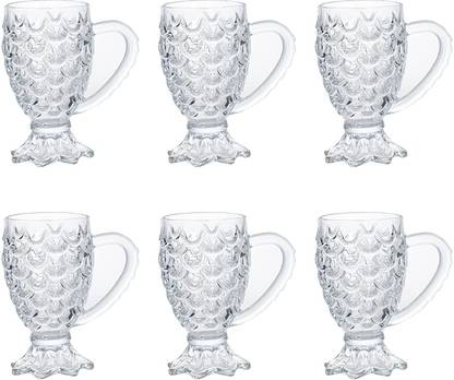 STORKLER (Pack of 6) Crystal Clear Pineapple Shaped Whiskey Glasses Drinking Glass,Fancy Glass with Handle for Drinking Water,Juice,Cold Drink,Crystal Clear Mug Glass Set Glass Set Glass Set (205 ml, Glass) (Pack of 6) Glass Set Water/Juice Glass