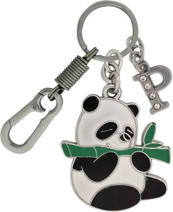 SHOKY LOOKS High Quality Multicolor Panda Eating Bamboo with Beautiful Locking Lock and Dashing Style Latter P Design Key Chain
