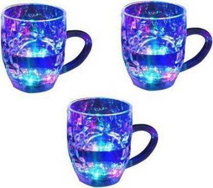 s yuvraj 3 Colorful led light ,Mug With Inductive Rainbow Color Disco Led 7 Color Changing Liquid Activated Lights Multi Purpose Use/Cup Plastic, Easy battery replace Plastic Beer (250 ml, Pack of 3) Plastic Coffee Mug