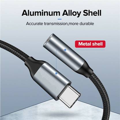 Excel Choice Silver Type C to 3.5mm Headphone Audio Adapter Inbuilt DAC Chip Nylon Braided USB 3.1 Type C to 3.5mm AUX Adapter ( Microphone Supported ) Phone Converter
