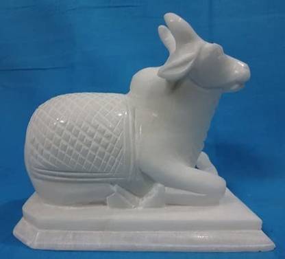 Idolsplace White Marble Nandi Statue for Home Temple 330gms Decorative Showpiece  -  14 cm