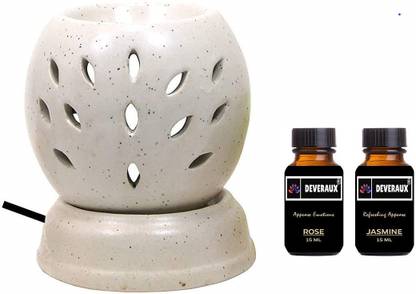 DEVERAUX JASMINE, ROSE Spray, Diffuser Set, Refill, Aroma Oil whiterounddiffuser01