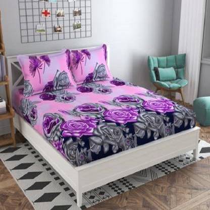 Aciloc Polycotton Double Flat 150 TC Floral Bedsheet