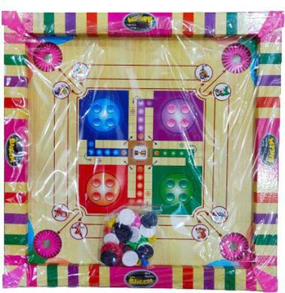 Shiv 5 in 1 Waterproof Colorful Medium Carrom Board with Coins, Striker, Dice. 15 cm Carrom Board