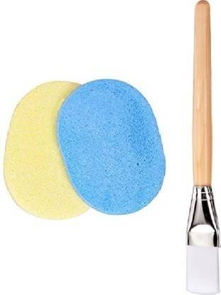 VISYA BEAUTY Women Face Pack Brush with Face Cleaning Sponge Facial Mask Application Brush Makeup Cosmetic Soft Brush Tool Combo Set