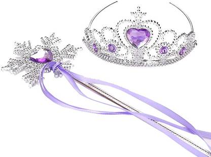 Jizo Princess Dress Up Princess Silk Wands Tiaras and Crowns for Little Girls Gem Wand Gold Set Purple Hair Accessory Set