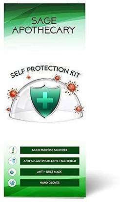 Sage Apothecary Protection Kit Pack - Hand Gloves | Face Shield | Face Mask |  - Set of 4 Hand Sanitizer Bottle