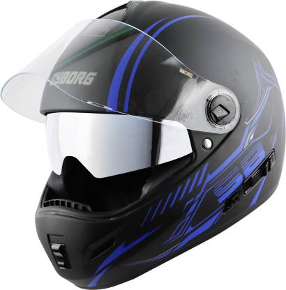 Steelbird Cyborg Cipher Full Face Helmet with Chrome Silver Sun Shield, ISI Certified Helmet Motorbike Helmet