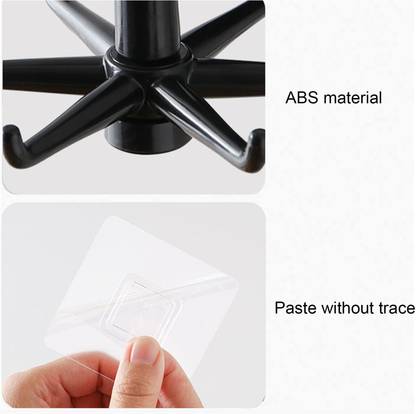 AD PLAST 360° Rotating Self-Adhesive Wall/Ceiling Mounted Utensil Hanging Hook 6-Claw Swivel Hook 6