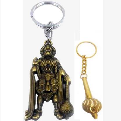 ZZZ Fashion Lord Ram Bhagat Shree Hanuman Ji with Gada (Golden Colour) Antique Key Chain High Quality Products for Car, Bike Men, Women, Girl, Boy, Gift Office Lord Bhagwan Keyring (you can easily carry this product and you can also pray) Key Chain