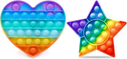 Kraftix Pop It Fidget Toys,Push Pop Bubble Fidget Sensory Toy,Autism Special Needs Silicone Stress Relief Toy,Great Fidget Toy Sensory Toys Novelty Gifts for Girls Boys Kids Adults (Rainbow Heart & Pentagon-Star)(Pack Of 2) - KFT0405