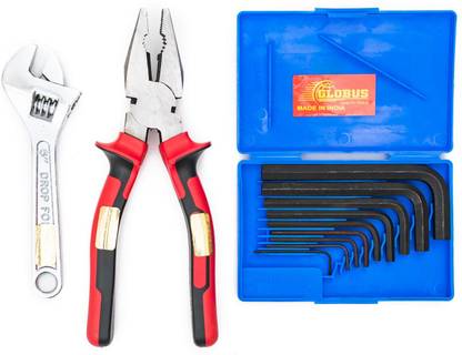 Globus PLIER 8" ( 200 MM ), ADJUSTABLE WRENCH 6" (150 MM ) AND ALLEN KEY SET Hand Tool Kit