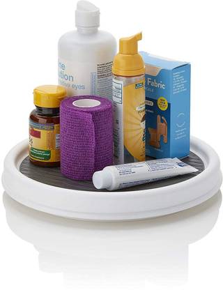 Induscan Non-Skid Pantry Cabinet Lazy Susan Turntable, 9-Inch, White/Gray Tray
