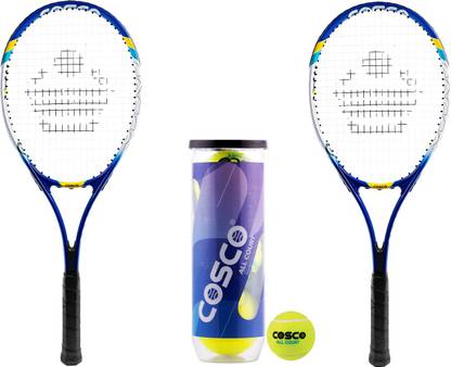 COSCO Max Power Tennis Racket "Senior Size" With All Court Tennis Ball Multicolor Strung Tennis Racquet