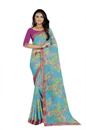 Floral Print Bollywood Chiffon Saree