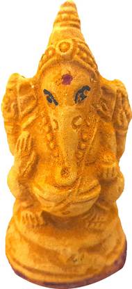 JDS PUJA ARTICLES Handmade Turmeric Ganesha Idol (Made of Turmeric, Kumkum, Chandan) Decorative Showpiece  -  9.5 cm