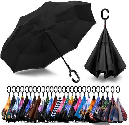 Orbit Fly Reverse Inverted Windproof Upside Down Umbrellas with C-Shaped Handle for Women and Men - Double Layer Inside Out Folding Umbrella Umbrella