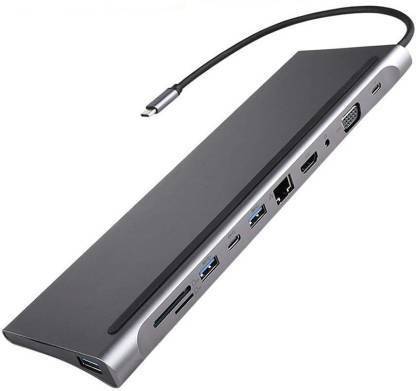 microware 11-in-1 Type C Adapter with USB 3.0 Ethernet VGA 4K HDMI Port,SD/TF Card Reader,PD Charging Port and 3.5mm Audio Jack Compatible with ,ChromeBook and More Laptop 11 IN 1 hub USB Hub