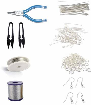 Dhruv Crafts Jewelry Making Material Kit Accessories Includes Beading Wires, Tools, Findings, Craft Cutter. (Silver)