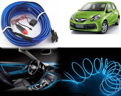 FINCOSTA IceBlue 5Mtr EL Wire Car Ambient Light with Adapter Car Dashboard for Brio Car Fancy Lights