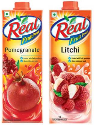 Real pomegranate juice 1 ltr and litchi juice 1 ltr combo pack