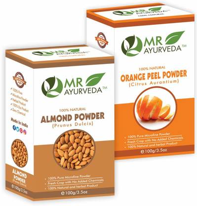 MR Ayurveda 100% Pure Almond Powder and Orange Peel Powder - Set of 2