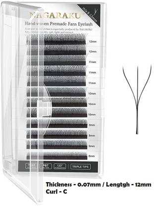 Nagaraku W Eyelash Extension 3D Volume Premade 0.07mm C curl 12mm Faux Mink Matte Black Cluster Easy Fanning yy Eye Lashes (W3D-0.07mm / 12mm - Curl -C)