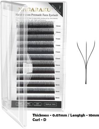 Nagaraku W Eyelash Extension 3D Volume Premade 0.07mm D curl 10mm Faux Mink Matte Black Cluster Easy Fanning yy Eye Lashes (W3D-0.07mm / 10mm - Curl -D)