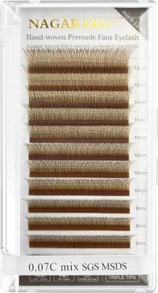 Nagaraku W Eyelash Extension 3D Volume Premade 0.07mm C curl 8-12mm mix Faux Mink Brown Cluster Easy Fanning yy Eye Lashes (WBR-0.07mm - Curl D - Mix 8mm - 12mm, Brown)
