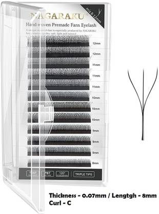 Nagaraku W Eyelash Extension 3D Volume Premade 0.07mm C curl 8mm Faux Mink Matte Black Cluster Easy Fanning yy Eye Lashes (W3D-0.07mm / 8mm - Curl -C)