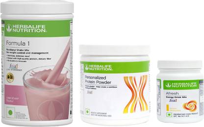 HERBALIFE WEIGHT LOSS NEW SUPER FLAVOR ROSE KHEER FORMULA-1 NUTRITIONAL SHAKE + PERSONALIZED PROTEIN POWDER 200GM + AFRESH ENERGY DRINK MIX LEMON Combo