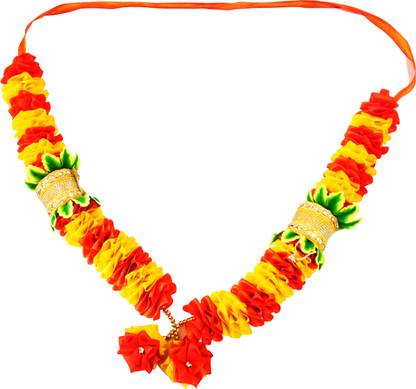 POOJA GHAR Orange and Red Artificial Flowers Mala- for God/Idol/Puja Decor/Festival/Photo Frame Mala (28 Inches) Artificial Flowers Garland Garland