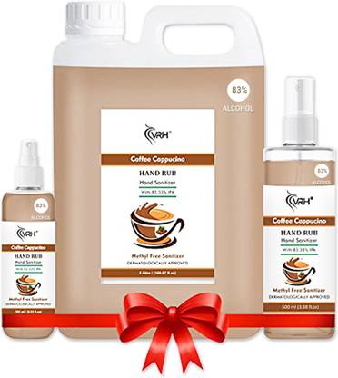 vrh Anti Bacterial Liquid Methyl Sanitizer Combo pack, 83% Alcohol based Disinfectant Liquid with Organic Coffee Extract Hand Sanitizer Can