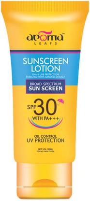 Aroma leafs Sunscreen - SPF 50 PA+++ Sunscreen Lotion, Broad Spectrum Sun Screen SPF-30 With P+++ Oil Control UV UVA & UVB Protection Enriched With Almond Extract