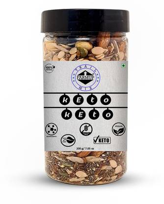 FARMUP Keto Keto Trail Mix, 200g (Almonds, Sunflower Seeds, Chia Seeds, Watermelon Seeds, Pumpkin Seeds, Roasted Peanuts, Black Raisins & Roasted Flax Seeds) Assorted Nuts, Almonds, Raisins