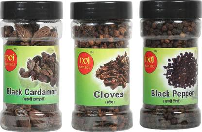 NOJ NAVEEOJ Whole spices Black pepper, cloves, black cardamom, 100g each, combo pack of 3