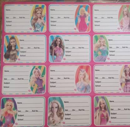 Super Easy 6.33 cm Barbie Girls Mixed Design Name Slip Note Books Stickers School Labels for Kids (Pack of 320 Stickers) Self Adhesive Sticker