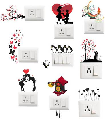 DreamKraft 10 cm Decorative Art Switch panel Beautiful Loving Couple, Tree Branch, Penguin Stickers For Your Home Switchboards Self Adhesive Sticker