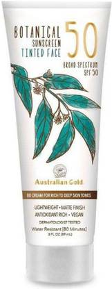 Australian Gold Sunscreen - SPF 50 Botanical Tinted Face Sunscreen Lotion Rich To Deep