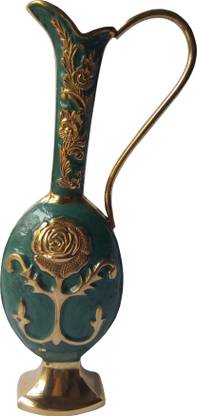 DECKORISH Hand Crafted Sky Blue Color Sheep enameled Arabic Style Vintage Pot 25 cm Brass Vase