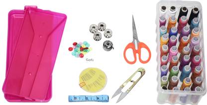 gofii stitching thread box set and Tailoring Accessories Storage Box 36 spool - 8th Item Include This kit includes- 36 thread spools, 4 bobbin, 1 outer cash , small scissor , 1 cutter, 1 measuring tape, needle compact Sewing Kit