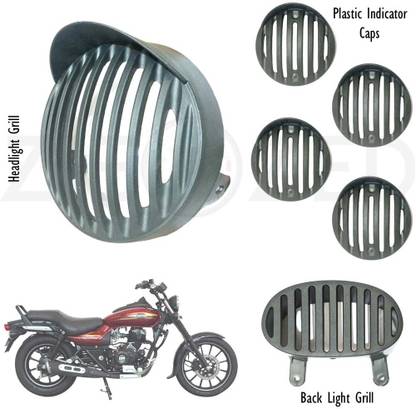 Zieozed ZD06 PVC Plastic Headlight and Indicator Grill Set For Bajaj Avenger Street, Cruise Models (2005, 2008, 2010, 2015, 2016, 2017) Black Bike Headlight Grill